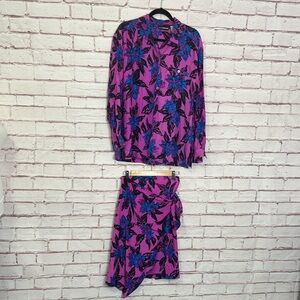 Diane Gilman 100% Silk Two Piece Floral Set Medium